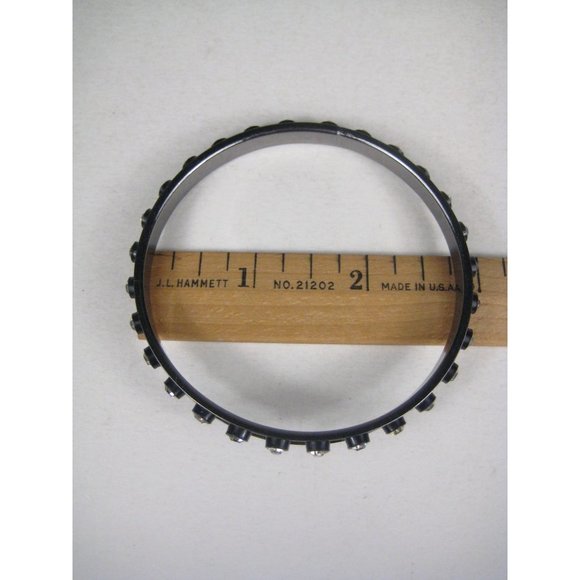 Modern Punk Rhinestone Bracelet Black Jewelry Beaded Metal Statement Bangle - Picture 3 of 5